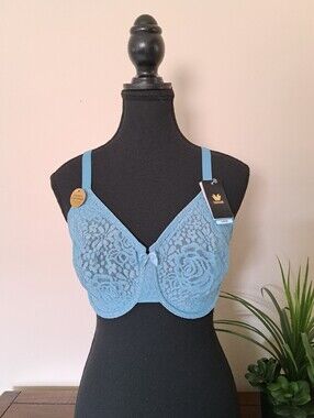 Wacoal Halo Underwire Bra Floral Lace Blue Womens Size 34DDD Feminine NWT
